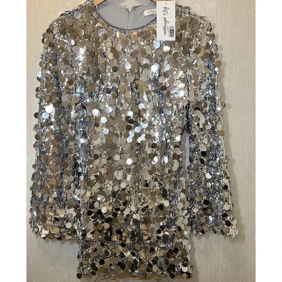 New 12th Tribe Pippa Silver Payette Long Sleeve Mini Dress S - Picture 5 of 12